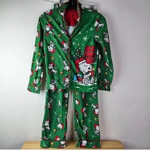 Christmas Peanuts Snoopy Green Pajama Set Sz M Kids Holiday core
